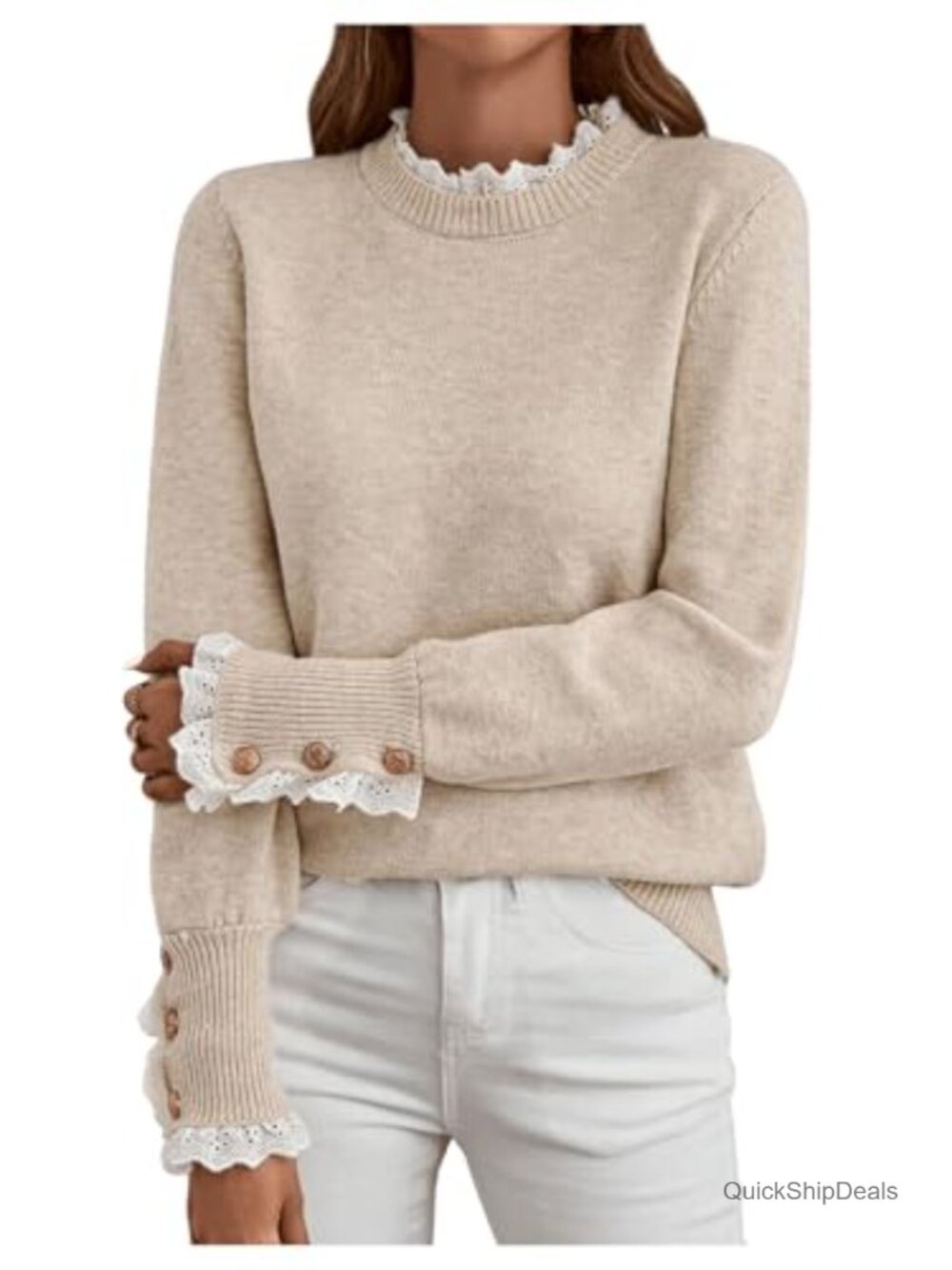 Lace Mock Neck Cozy Pullover Sweater